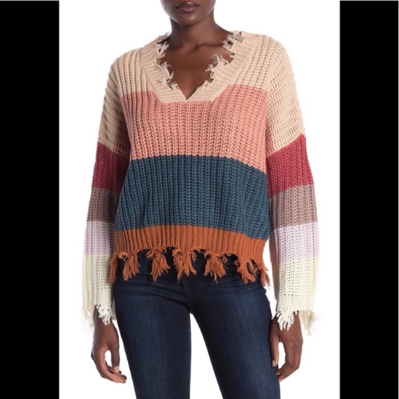 On The Road Sweaters - On The Road Chunky Fringe Factory Destroyed Knit Pullover Sweater